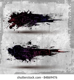 2 Grunge Banner with an inky dribble strip with copy space