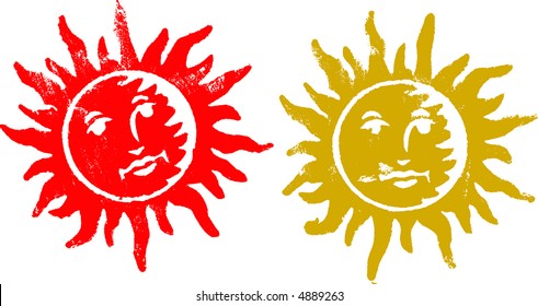 2 Grunge Sun Stamps (Transparent Vectors so they can be overlaid on to other illustreations etc)