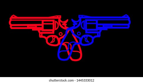 2 guns red and blue color background vector.