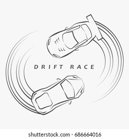 2 hand draft super car logos drift around each other on light grey background.(EPS10 art vector)