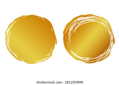 2 Hand Draw streak Sketch Golden Circle Frame for your element design, isolated on white
