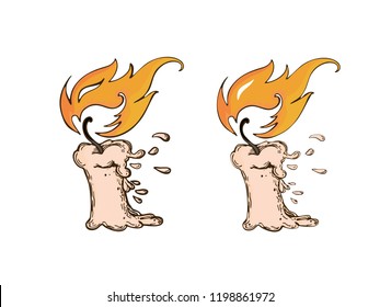 2 hand drawn candle with different stroke thickness. Vector burning candles sketch on white