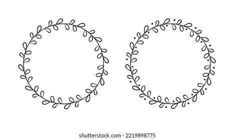 2 Hand drawn leaves wreath vector illustration isolated on white background. Floral round monogram frame Svg cut file svg