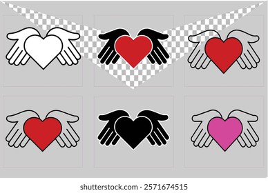 2 Hand and Love Icon stock illustration, Circle; Color Image; Colors; Conceptual Symbol; Falling in Love; Flat Design; Hand; Heart Shape; Horizontal; Icon Symbol; Illustration; Love - Emotion