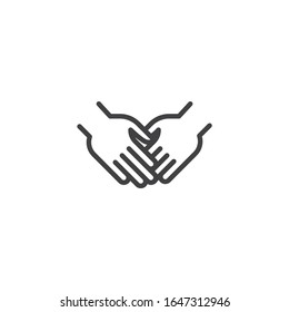 2 Hands together line icon. linear style sign for mobile concept and web design. Two hands holding each other outline vector icon. Symbol, logo illustration. Vector graphics