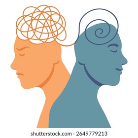 2 cabeça silhueta transtorno bipolar mente saúde mental emaranhado desembaraçar conceito de psicologia cerebral
