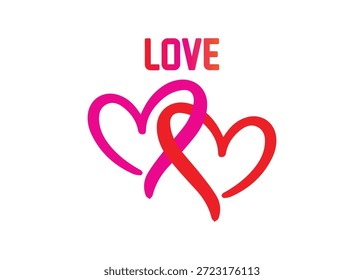 2 Conjunto de corazón. color rosa y rojo con tipografía de amor. 