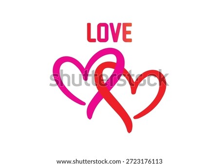 2 Heart set. pink and red color with love typo. 