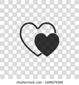 2 hearts. Simple icon. Black symbol on transparency grid
