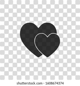 2 hearts. Simple icon. Black symbol on transparency grid
