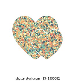 2 hearts. Simple icon. Colored mosaic with polygons
