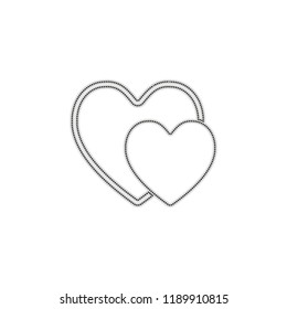 2 hearts. Simple icon. Dotted outline silhouette with shadow on white background