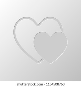 2 hearts. Simple icon. Paper design. Cutted symbol. Pitted style