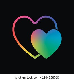 2 hearts. Simple icon. Rainbow color and dark background