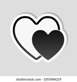 2 hearts. Simple icon. Sticker style with white border and simple shadow on gray background