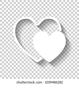 2 hearts. Simple icon. White icon with shadow on transparent background