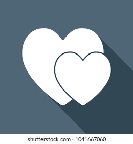 2 hearts. Simple icon. White flat icon with long shadow on background