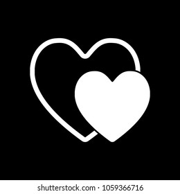 2 hearts. Simple icon. White icon on black background. Inversion