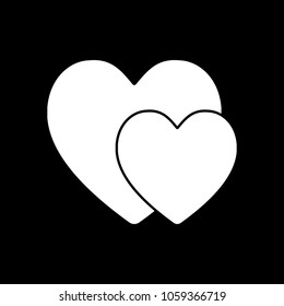 2 hearts. Simple icon. White icon on black background. Inversion