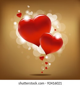 2 Hearts And Valentin`s Day Card With, Vector Illustration