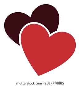 2 Hearts vector icon or sign representing love - flat design