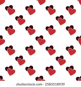 2 Hearts vector seamless pattern or concept background representing love - flat style