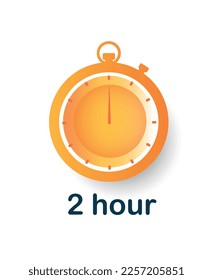 2 hours clock icon. Notification, time management and effective work organization, setting goals and deadlines. Interface for programs and applications. Cartoon flat vector illustration