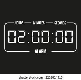 2 horas de alarma digital. Reloj blanco y negro de contador de tiempo. Cartel de horarios y citas