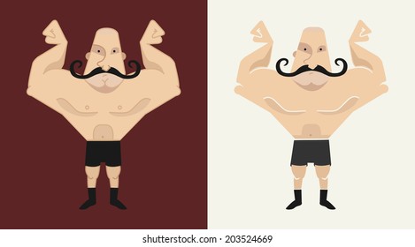 2 huge, bald, mustached athlete's in 2 different styles  