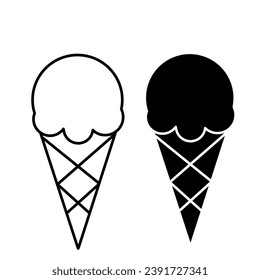 2 iconos de helados en blanco y negro aislados en fondo blanco