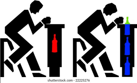 2 illustrations shows man in the bar