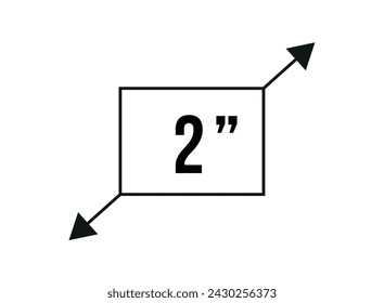 2 pulgadas. Medición de pantalla vectorial y resolución en pulgadas. Tamaño en pulgadas aislado sobre fondo blanco