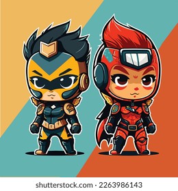 2 indonesian superheroes character set chibi vector 2d flat.