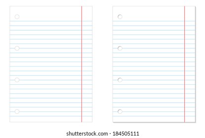 2 isolated lined notebook papers - one without and one with shadow