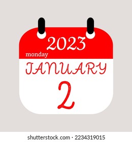  2 January 2023. Icon calendar day. Days of the year. Vector illustration sign label. Paper calender design background.