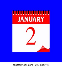 2 January 2023. Icon calendar day. Days of the year. Vector illustration sign label. Event schedule date. Meeting appointment time. Agenda plan.