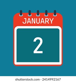 2 January Calendar. Blue Background. Vector Calendar.