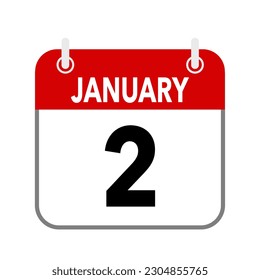 2 January, calendar date icon on white background.