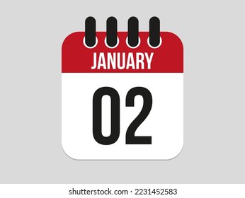 2 january calendar icon. Calendar template for the days of january. Red banner for dates and business