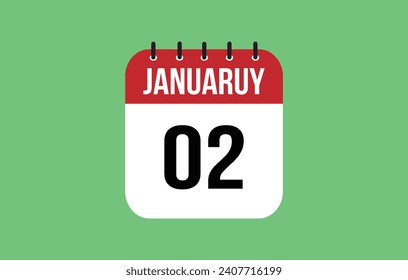 icono del 2 de enero del calendario. Plantilla de calendario para los días de enero. Banner rojo para citas y negocios