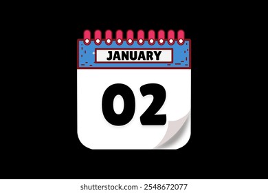 2 Januar Kalender Symbol Textseite monatliches Web-Design auf weißem, braunem, Koralle, und schwarzem Hintergrund Vektor, Symbol oder Illustration mit dem Monat Januar 2