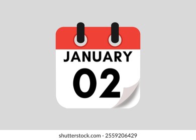 2 January calendar icon text page monthly web design on red, white, black and ash background vector, icon, or illustration with the month of January 2
