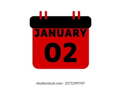 2 January calendar icon text page monthly web design on red, black and white background vector, icon, or illustration with the month of January 2