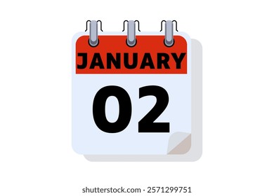2 January calendar icon text page monthly web design on red, black and white background vector, icon, or illustration with the month of January 2