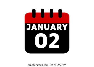 2 January calendar icon text page monthly web design on red, black and white background vector, icon, or illustration with the month of January 2