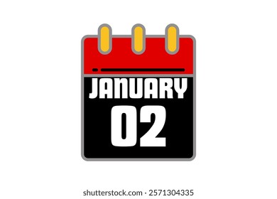  2 January calendar icon text page monthly web design on red, black, yellow and white background vector, icon, or illustration with the month of January 2