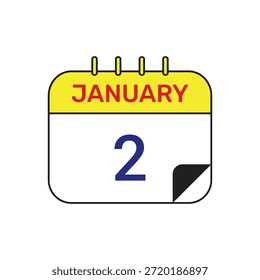 2 Januar Kalender Symbol Vektormonat Illustration Design