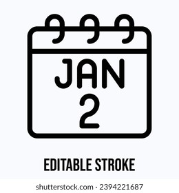 Calendario del 2 de enero, icono del calendario vectorial.