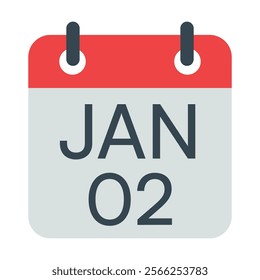 2 January Calendar Vector Icon Symbol.