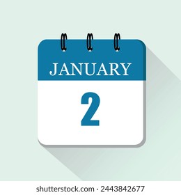2 january flat daily calendar icon. Vector calendar template for the days of january. Banner for day and month.